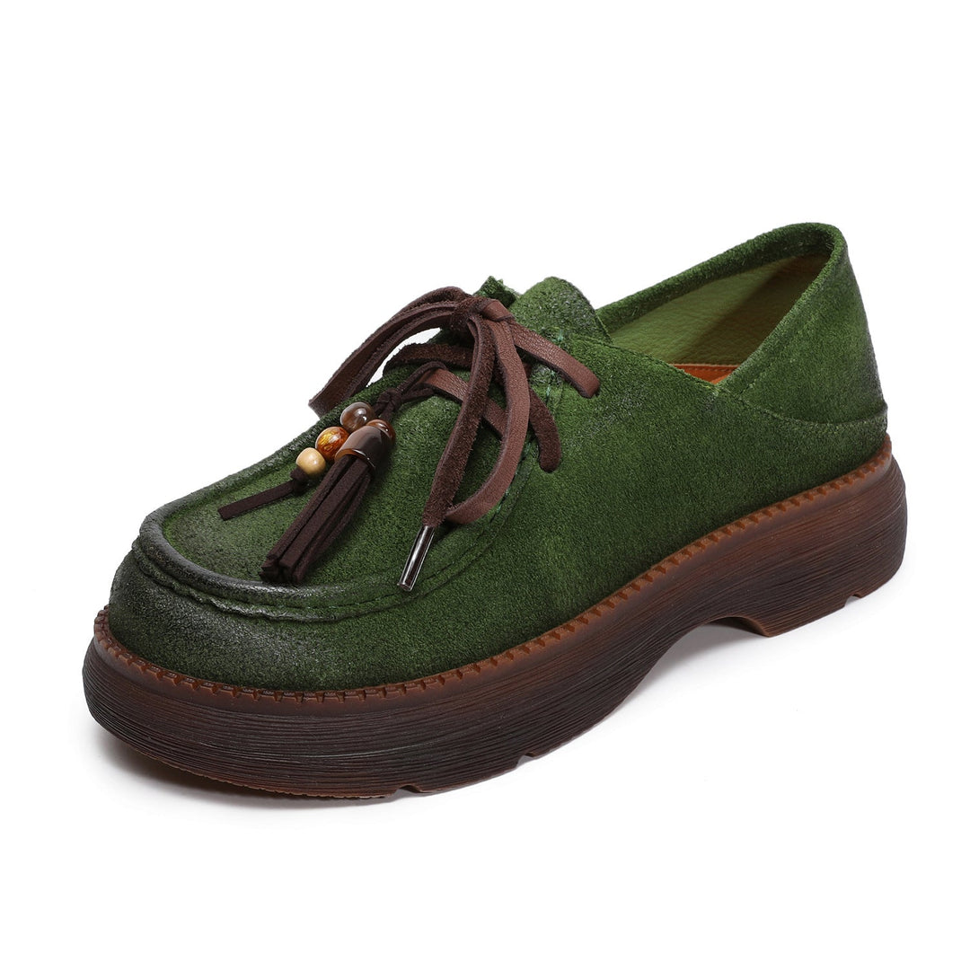 Women’s Suede Tassel Lace-Up Platform Shoes – Casual Everyday Style