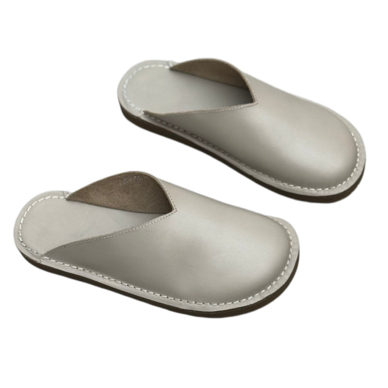 Minimalist V-Cut Cowhide Summer Mules Women's Leather Zen Flat Summer Slides