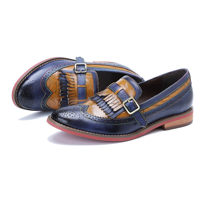 Women's Handmade Vintage Leather Kiltie Fringe Loafers Brogue Slip On Flat Shoes