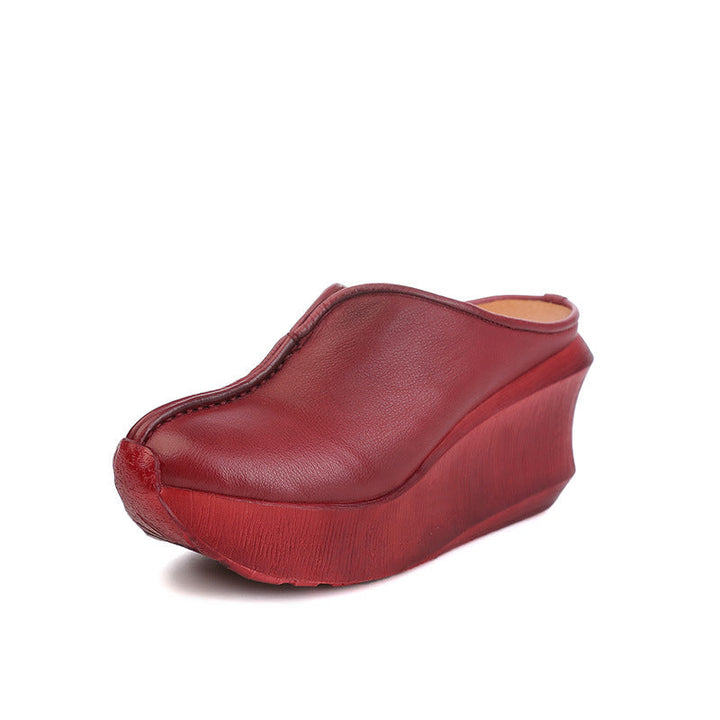 Women's Platform Mules - Premium Cowhide & Sheepskin - Summer Wedge Heels