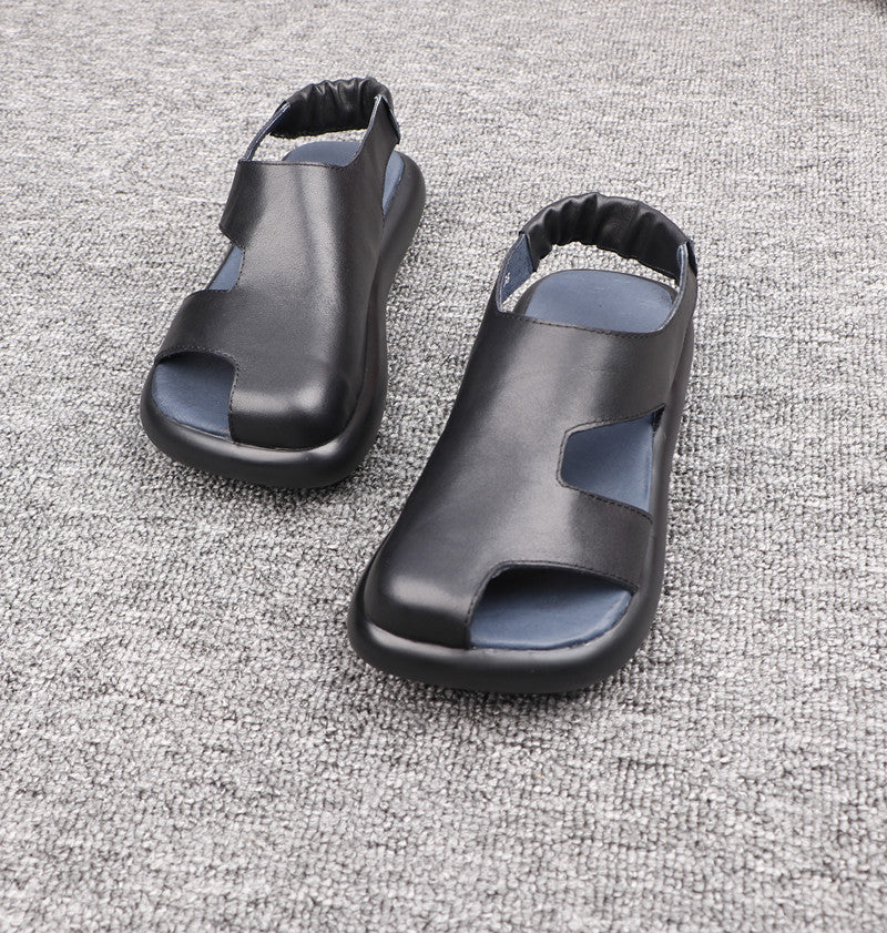 Minimalist Deconstructed Leather Sandals for Women - Artisan Square Toe Slip-on Summer Shoes
