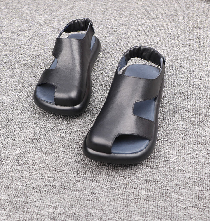 Minimalist Deconstructed Leather Sandals for Women - Artisan Square Toe Slip-on Summer Shoes