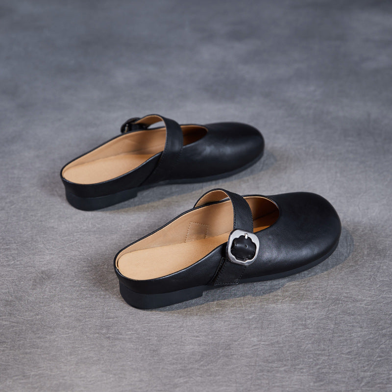 Women's Leather Mary Jane Mules – Round Toe & Comfort Fit