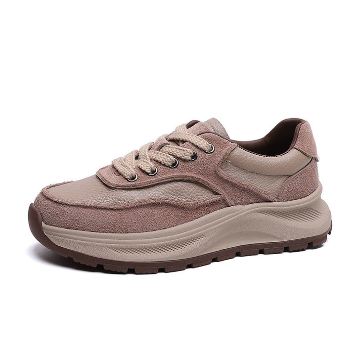 Women's Non-Slip Leather Platform Sneakers – Retro Chunky Sole Design