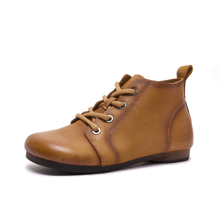 Vintage Women's Leather Lace-Up Ankle Boots – Casual Everyday Shoes