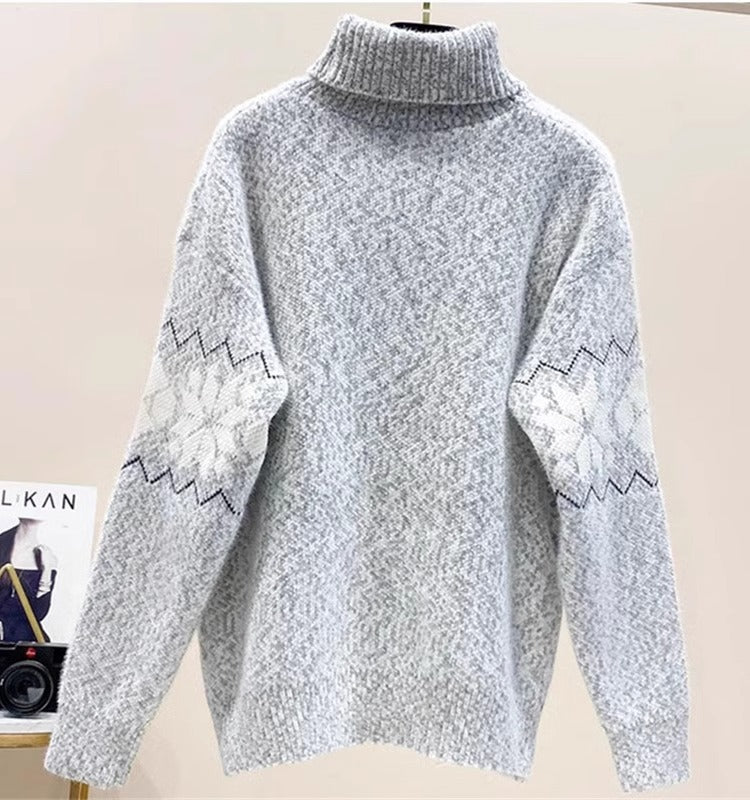 Womens Christmas Snowflake Turtleneck Sweater