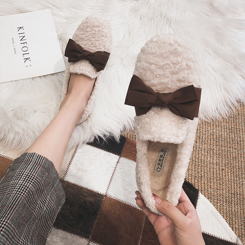 Women Bow Winter Warm & Soft Plush Fur Loafers Shoes