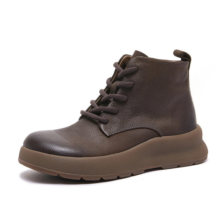 Women’s British Style Leather Platform Ankle Boots – Zip High-Top Design
