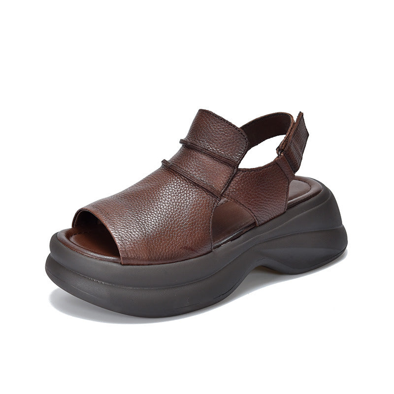 Comfortable Leather Chunky Sandals for Women - Lightweight Platform Summer Shoes