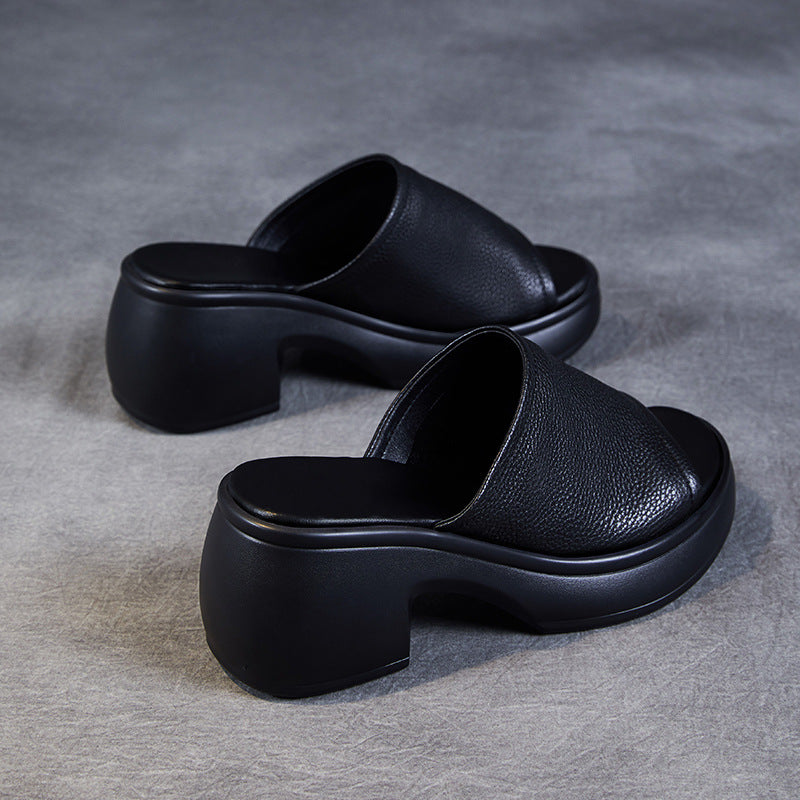Women's Summer Open-Toe Chunky Heel Platform Mule Sandals – Soft Leather