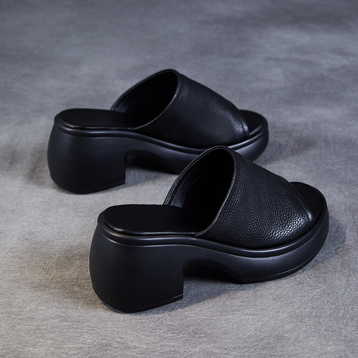 Women's Summer Open-Toe Chunky Heel Platform Mule Sandals – Soft Leather