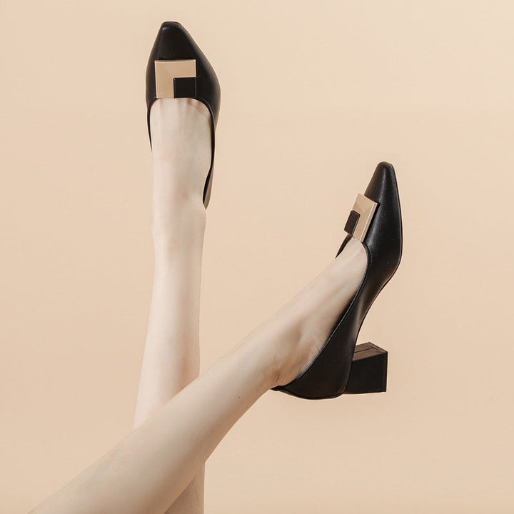 Women's Leather Stylish Medium Heel Pointed Toe Pump