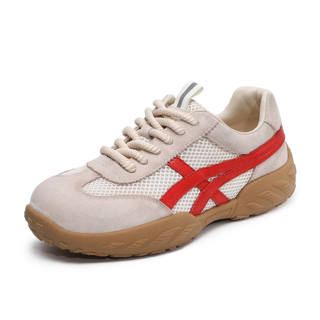 Womens Retro Mesh Running Sneakers Vintage Leather Lace-up Chunky Trainers