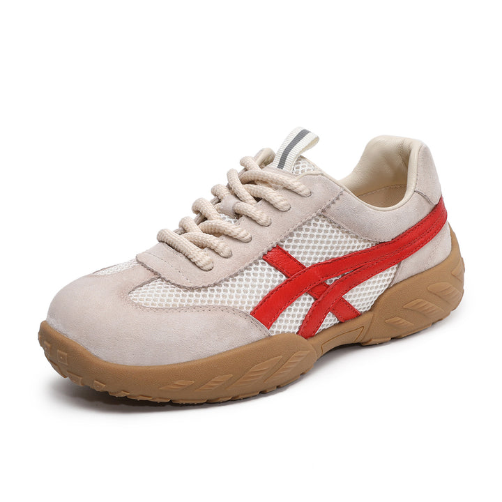 Womens Retro Mesh Running Sneakers Vintage Leather Lace-up Chunky Trainers