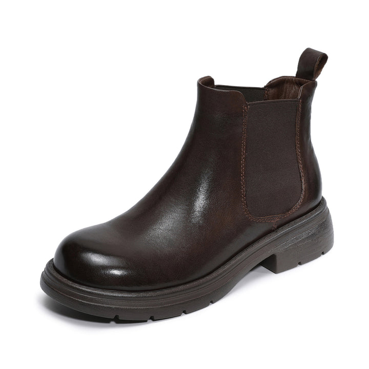 Women's Genuine Leather Chelsea Ankle Boots Vintage Slip-on Low Heel Winter Shoes