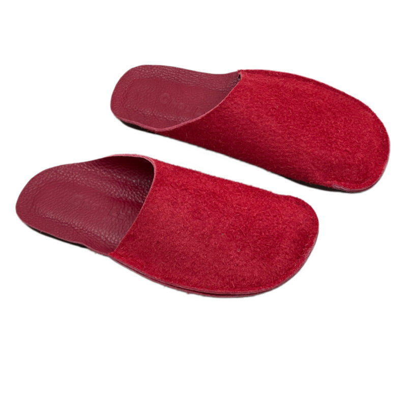 Women's Leather Closed Toe Mules Retro Slip-on Flats Slippers Vintage Slide Summer