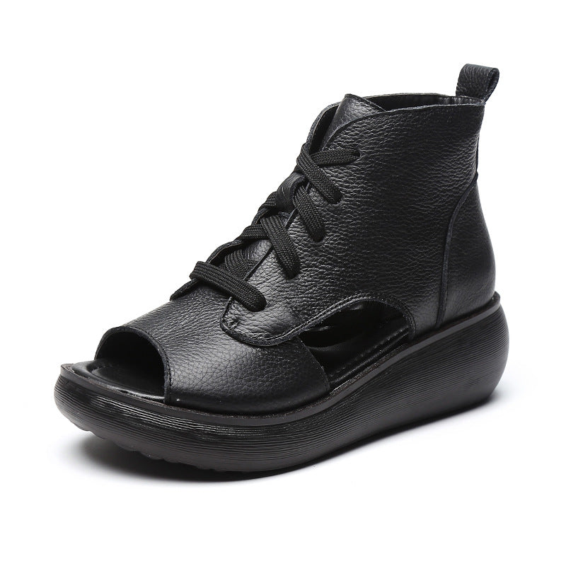 Womens Summer Lace-up Fish Toe Platform Sandals