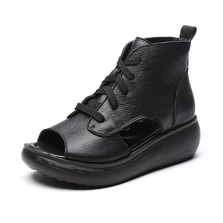 Womens Summer Lace-up Fish Toe Platform Sandals