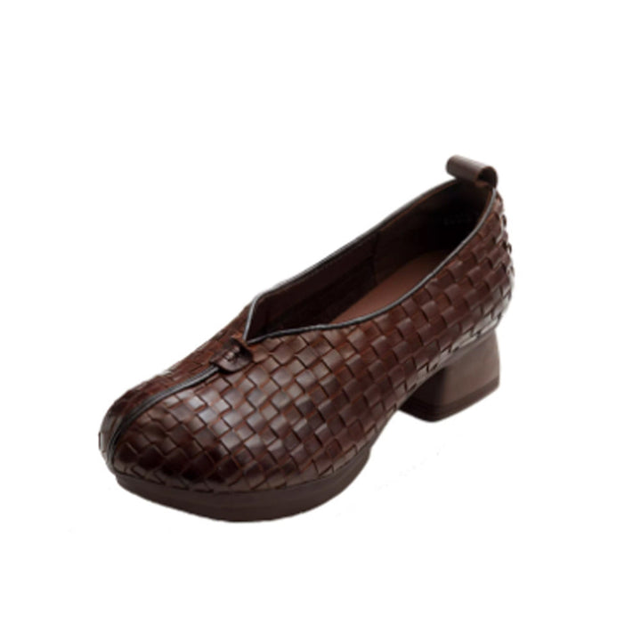 Women's Hand-Woven Loafers - Breathable Unlined Leather Shoes - Wedge Heel