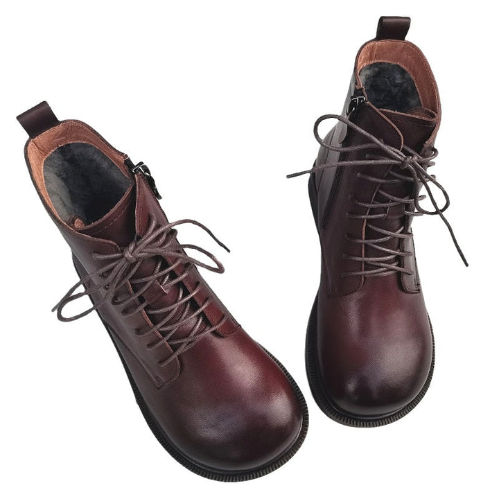 Women's Leather Shearling Ankle Boots – Wide Toe Winter Warm Boots