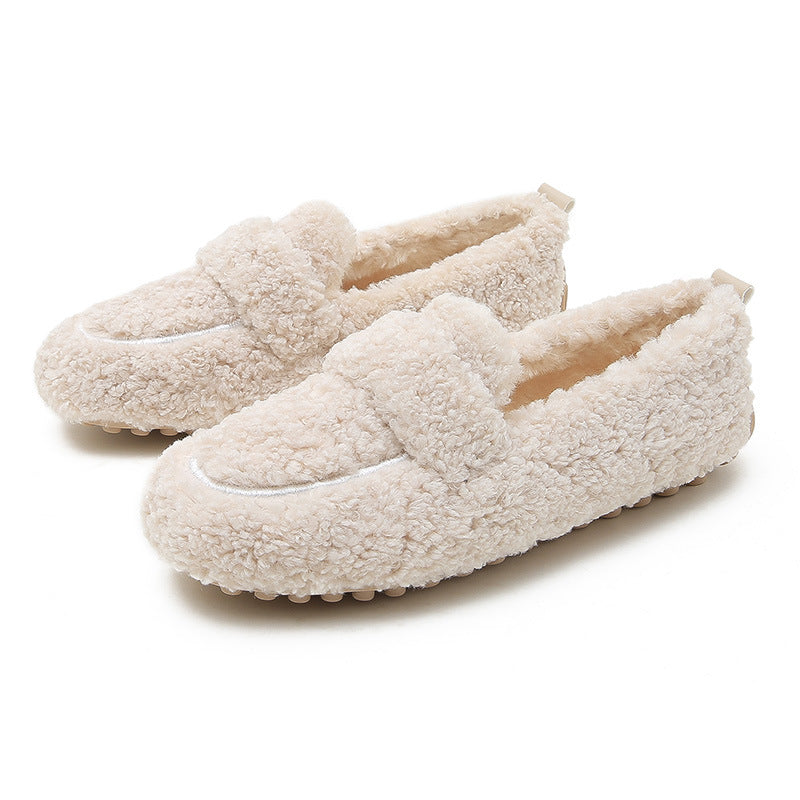 Women Cute Winter Warm Lamb Fur Flat Shoes Loafers