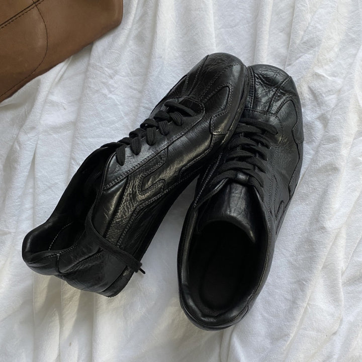 Women's Vintage Leather Sneakers - Soft Textured Casual Walking Shoes Lightweight Gym Trainers