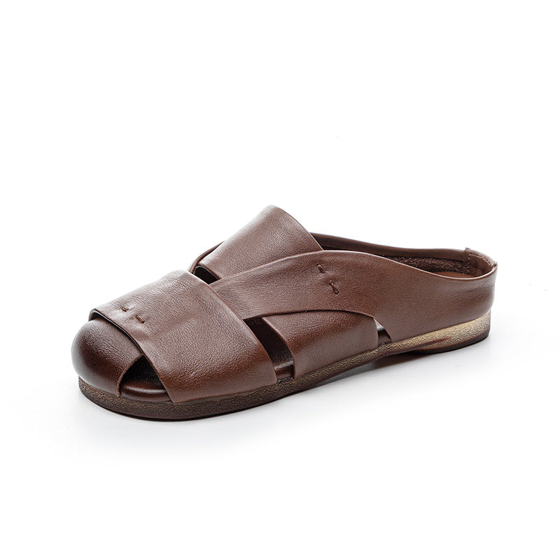 Women's Crisscross Woven Leather Mules Vintage Cutout Platform Slippers Barefoot-Friendly