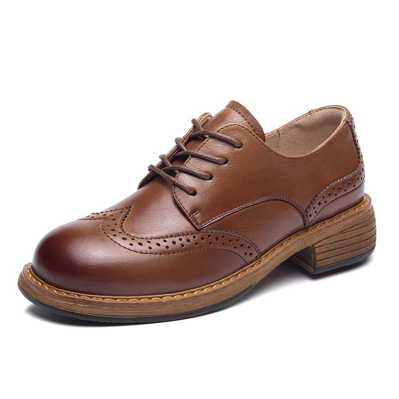 Women's Leather British-Style Brogue Lace-up Oxford Shoes