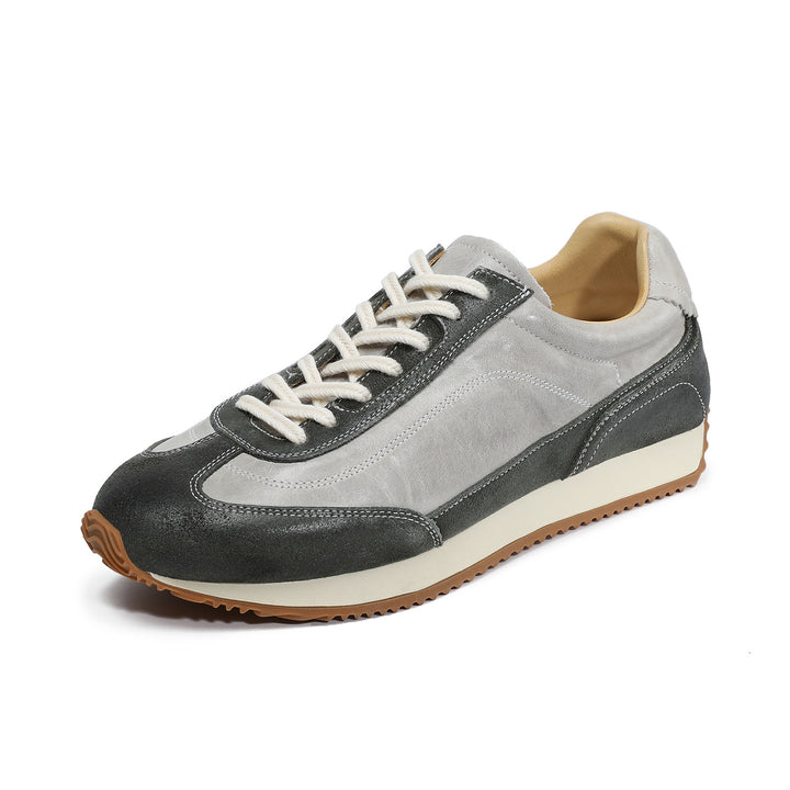 Women's Genuine Leather Hidden Wedge Sneakers Vintage Lace-up Round Toe Casual Shoes