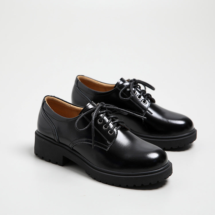 Women's Leather Classic Shoe Vintage Lace Up Oxford Low Block Heel