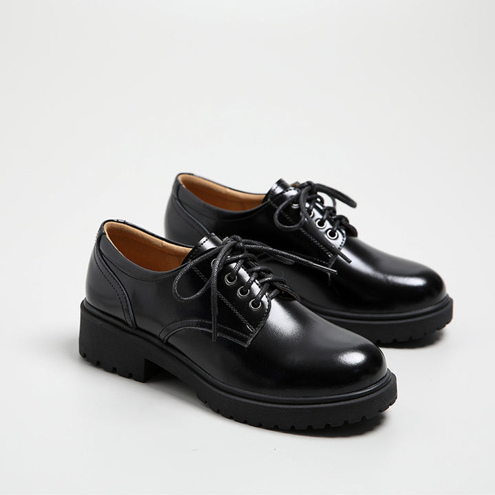 Women's Leather Classic Shoe Vintage Lace Up Oxford Low Block Heel