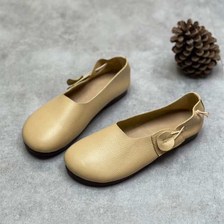 Women's Leather Ballet Flats - Vintage Bowknot Loafers, Slip-on Round Toe Comfort Shoes