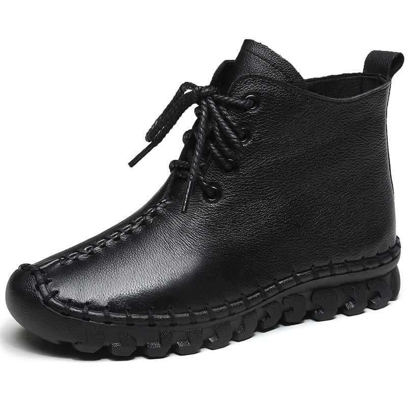 Womens Soft Leather Casual Lace-up Shoes Ankle Boots