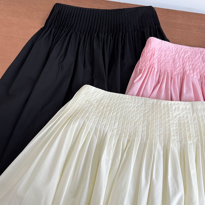 Pleated Swing A-line Mid-length Sweet Skirt