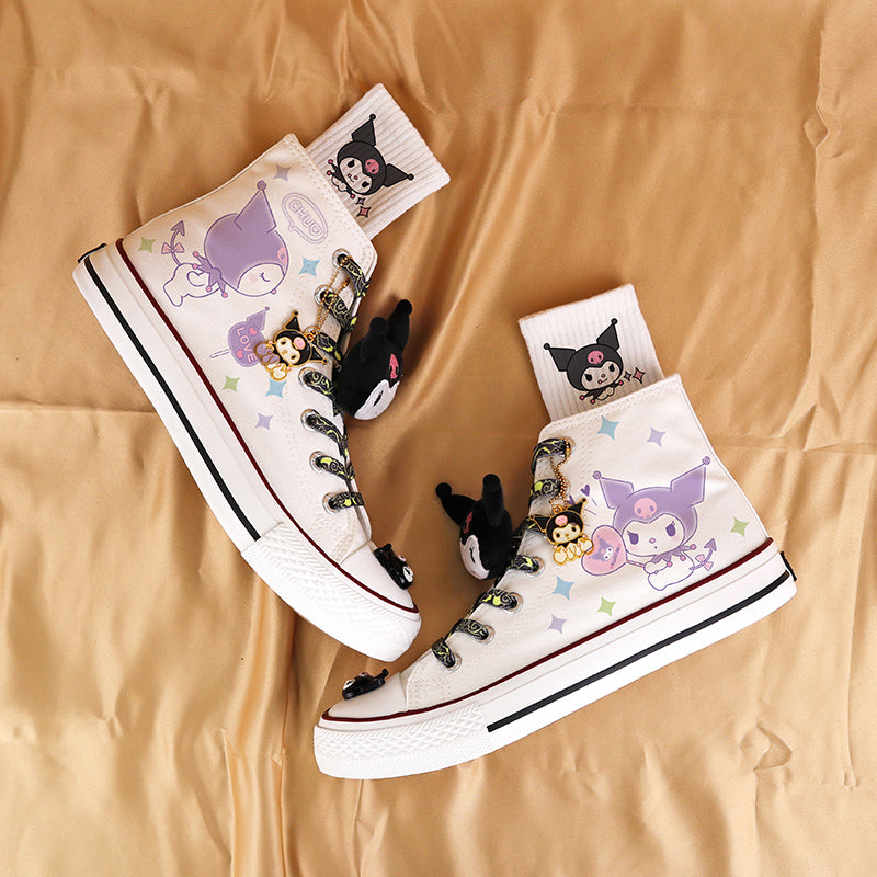 Cute Anime Shoes Kawaii Student High Top Canvas - Purple