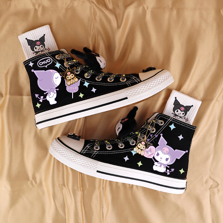 Cute Anime Shoes Kawaii Student High Top Canvas - Purple