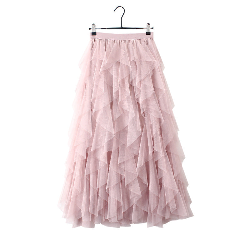 Womens Tulle High Waist Pleated Long Maxi Skirt