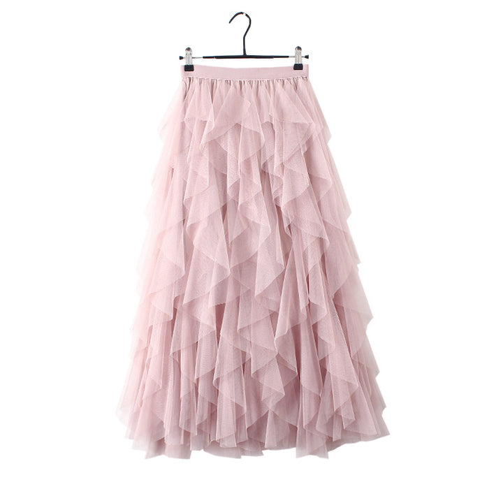 Womens Tulle High Waist Pleated Long Maxi Skirt