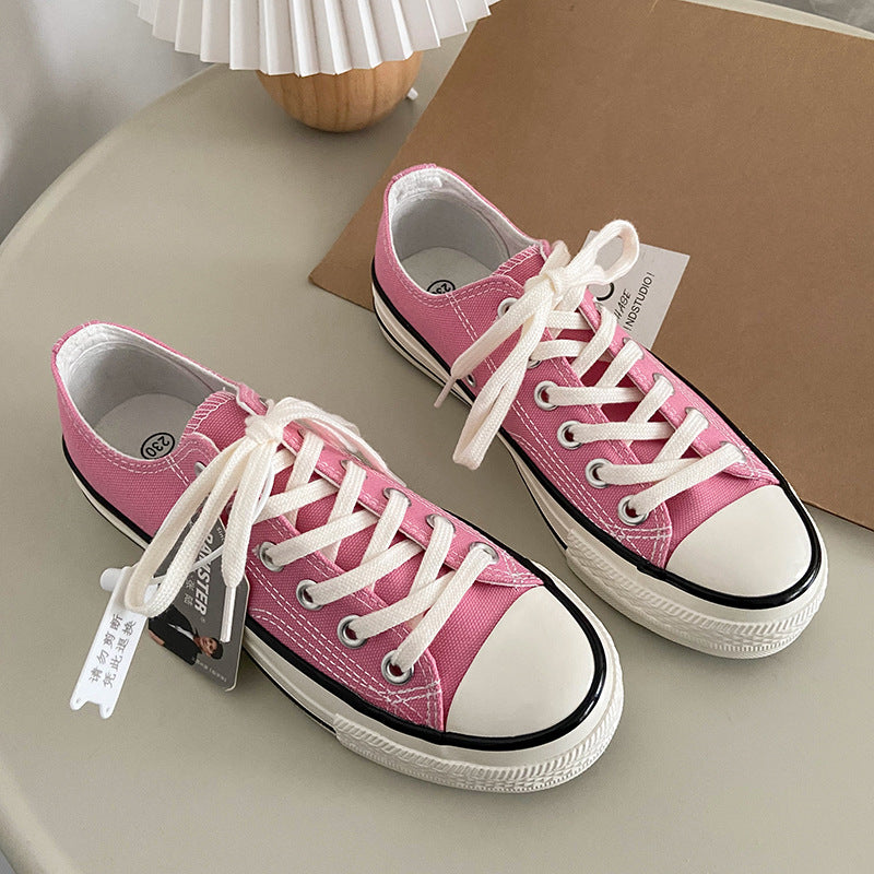 Pink Lace-up Canvas High-top Shoes