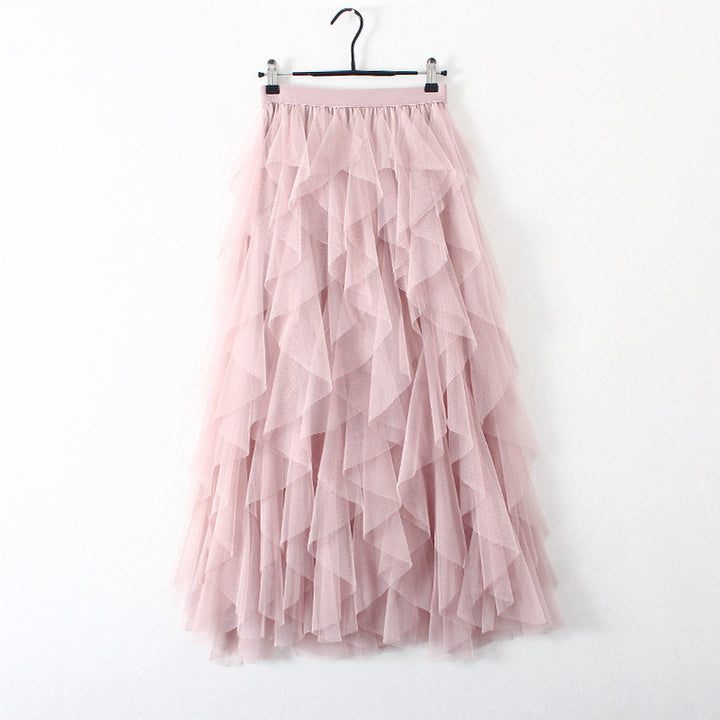 Womens Tulle High Waist Pleated Long Maxi Skirt