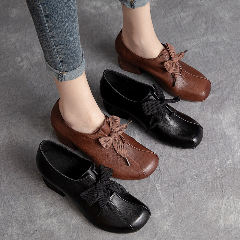 Women Handmade Retro Leather Low Heels Shoes