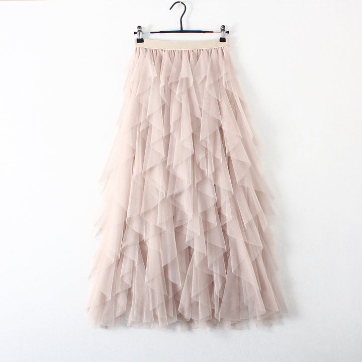 Womens Tulle High Waist Pleated Long Maxi Skirt