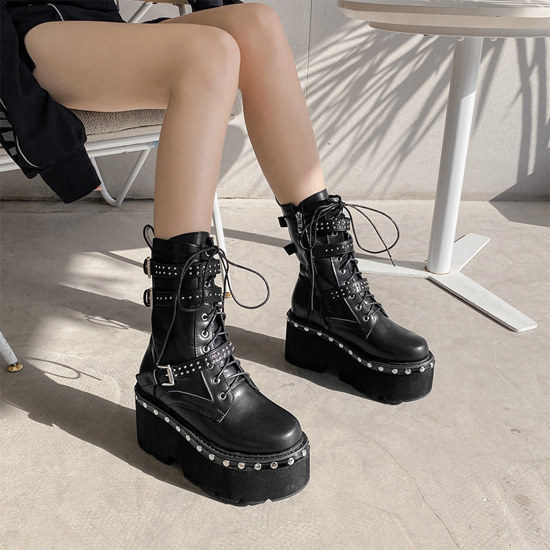 Women's Ankle Boots Platform Boots with Rivets Accent