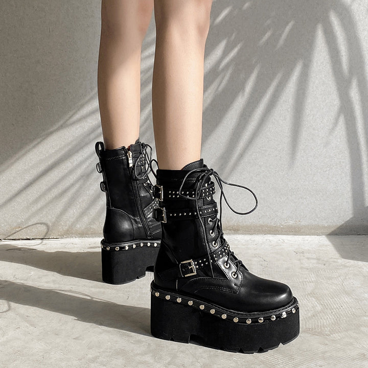 Women's Ankle Boots Platform Boots with Rivets Accent