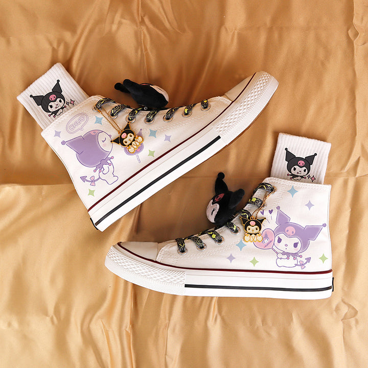 Cute Anime Shoes Kawaii Student High Top Canvas - Purple