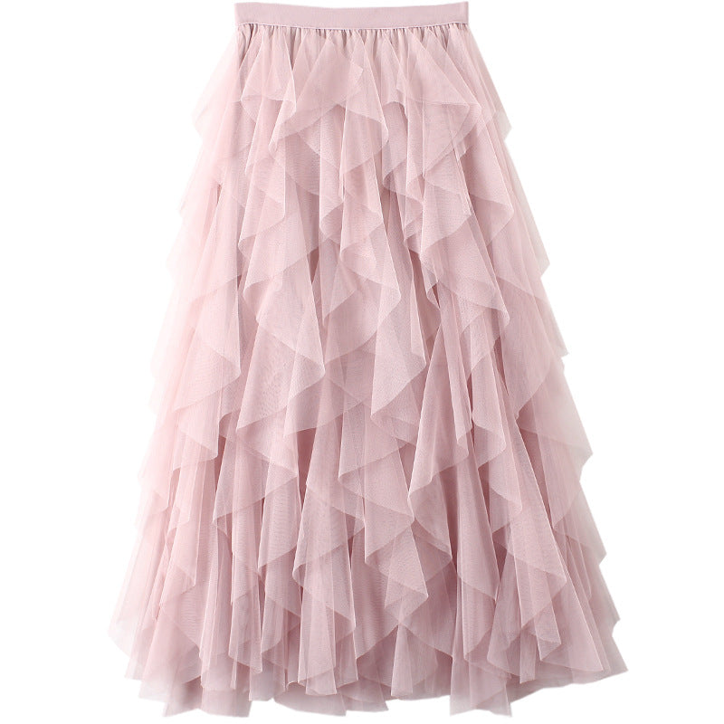 Womens Tulle High Waist Pleated Long Maxi Skirt