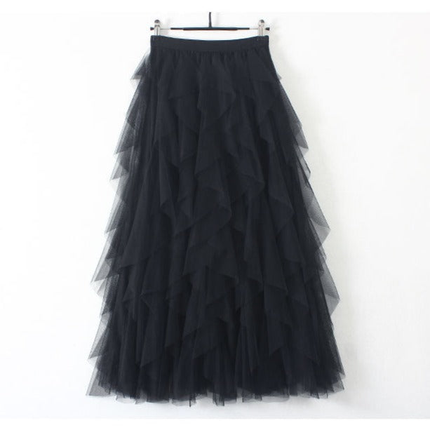 Womens Tulle High Waist Pleated Long Maxi Skirt