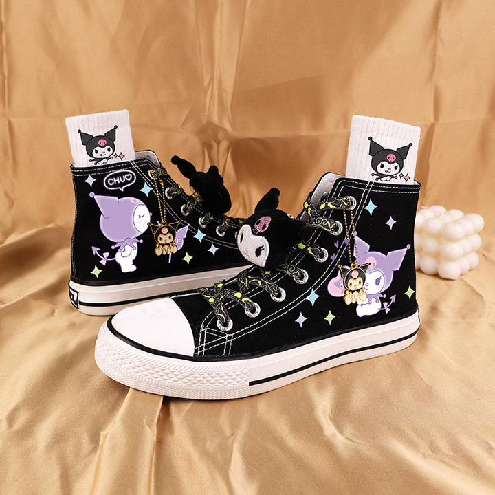 Cute Anime Shoes Kawaii Student High Top Canvas - Purple