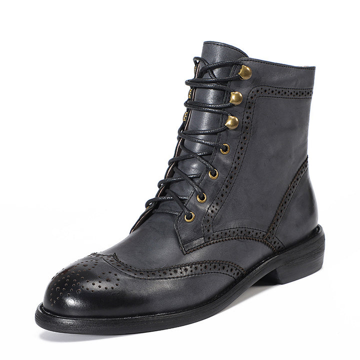 Handmade Womens's Leather Ankle Lace Up Carving Brogue Boots