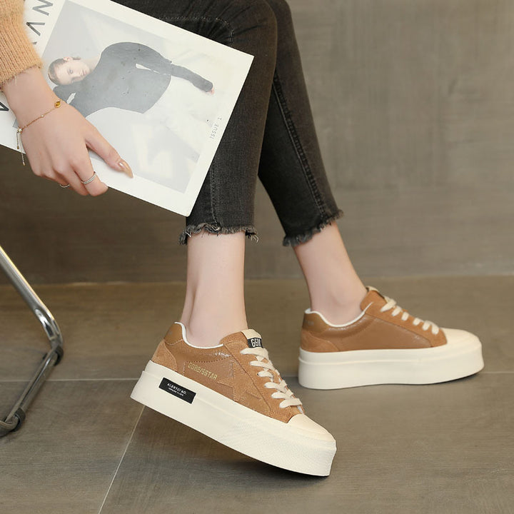 Women's Chunky Canvas Shoes Suede Leather Dad Flat Sneakers